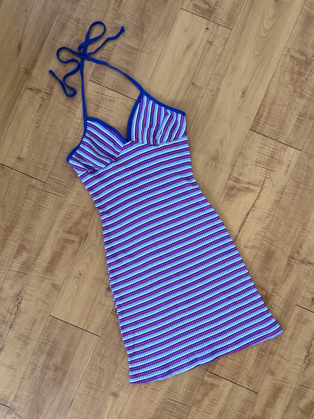 Striped Halter Soft Ribbed Knit Midi Dress Vintage Y2K